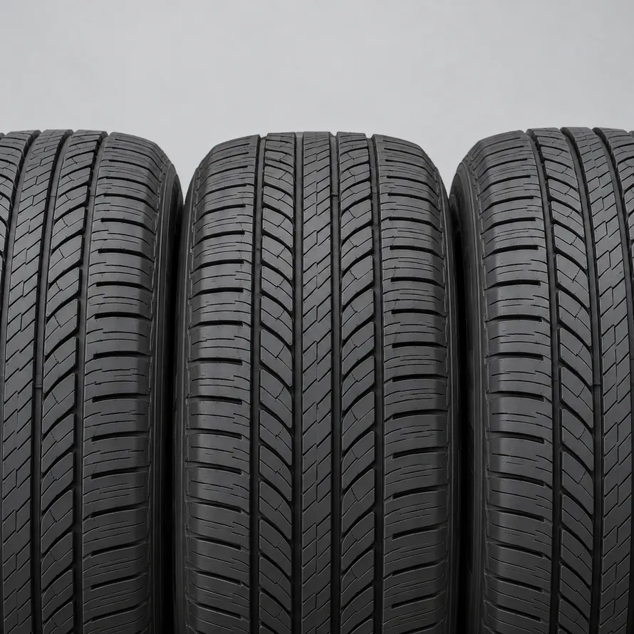 Three new tires standing side by side